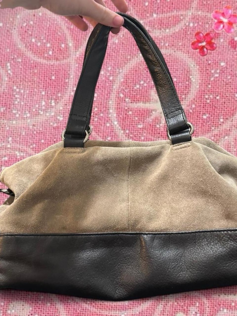 Morgan & Co. Two-Tone Suede and Leather Shoulder Bag in Beige and Black